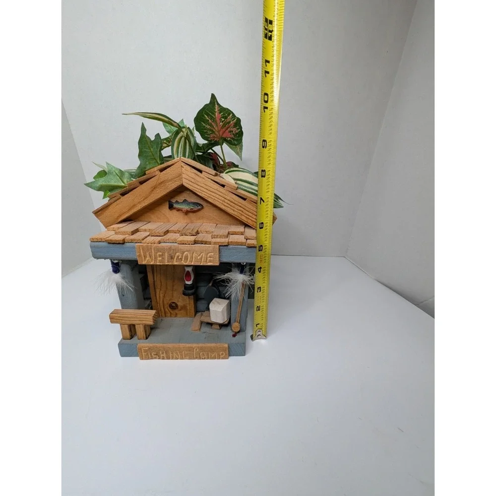 Rustic Fishing Cabin Decor w/ Faux Plant Log‎ Cabin 